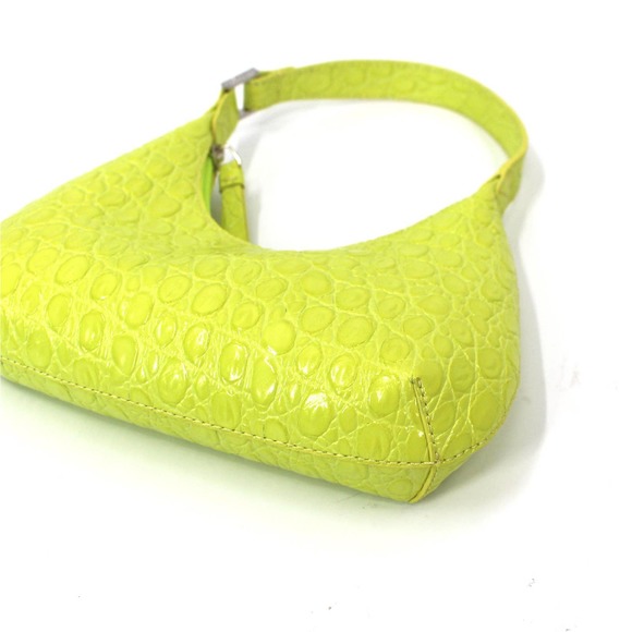 BY FAR Baby Amber Croc Embossed Leather Acid Green Shoulder Bag NEW Mini Yellow - Picture 5 of 10